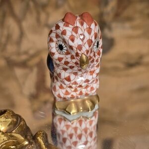 Vintage Herend fishnet Owl miniature 1.75" "RUST w/24k Gold hand-painted PERFECT